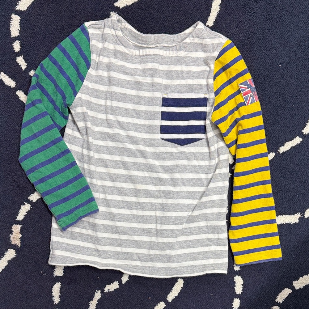 Mini Boden Striped Long Sleeve Tee - Gray, Green, Yellow